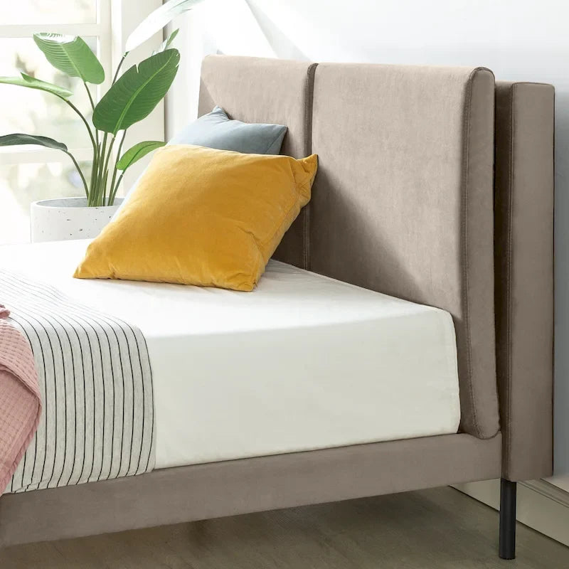 Velvet Upholstered Platform Bed Frame with Split Headboard