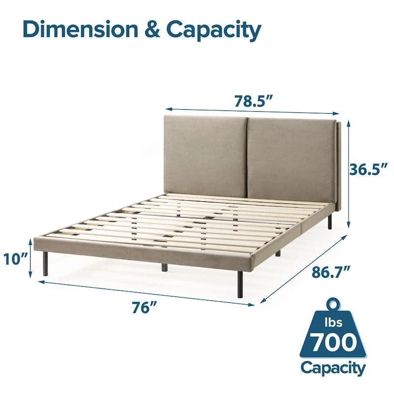 Velvet Upholstered Platform Bed Frame with Split Headboard