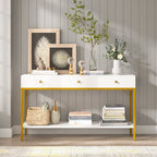 54.33" Console Table with 3 Drawers, Black Entryway Table with Storage Shelves