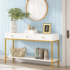 54.33" Console Table with 3 Drawers, Black Entryway Table with Storage Shelves