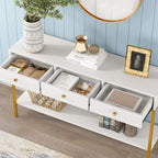 54.33" Console Table with 3 Drawers, Black Entryway Table with Storage Shelves