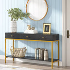 54.33" Console Table with 3 Drawers, Black Entryway Table with Storage Shelves