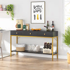 54.33" Console Table with 3 Drawers, Black Entryway Table with Storage Shelves