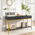 54.33" Console Table with 3 Drawers, Black Entryway Table with Storage Shelves