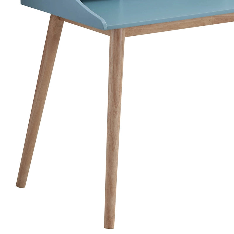 Mid-Century Modern Wood Writing Desk with Hutch, Blue