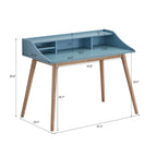 Mid-Century Modern Wood Writing Desk with Hutch, Blue