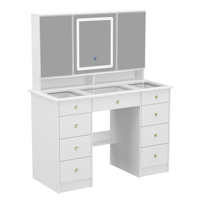 Vanity Desk with Lights, Makeup Vanity with Lights 3 Colors,9 Drawers - 53.9H