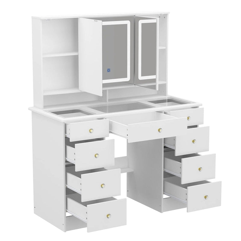 Vanity Desk with Lights, Makeup Vanity with Lights 3 Colors,9 Drawers - 53.9H