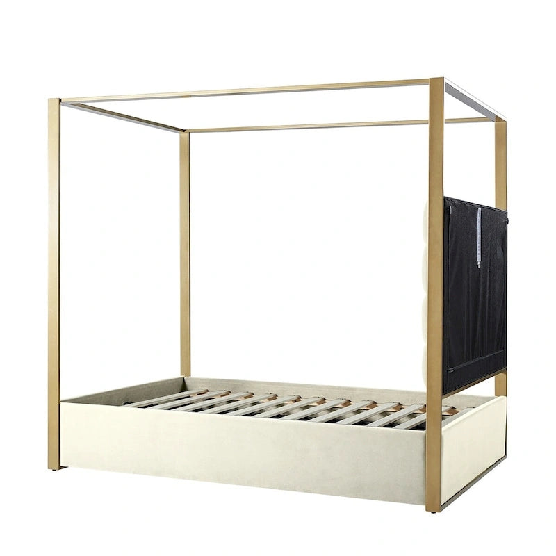 Contemporary Upholstered King Size Canopy Bed