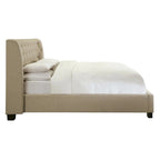Queen Bed, Storage Footboard, Button Tufted Upholstery, Beige Linen