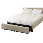 Queen Bed, Storage Footboard, Button Tufted Upholstery, Beige Linen