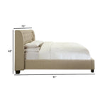Queen Bed, Storage Footboard, Button Tufted Upholstery, Beige Linen