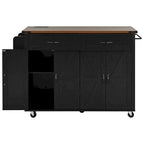 53.5 Farmhouse Kitchen Island with Power Outlet, Drop Leaf & Mobile Storage