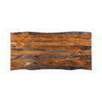 80 Inch Rectangular Dining Table, Live Edge, Iron Base, Chestnut Brown