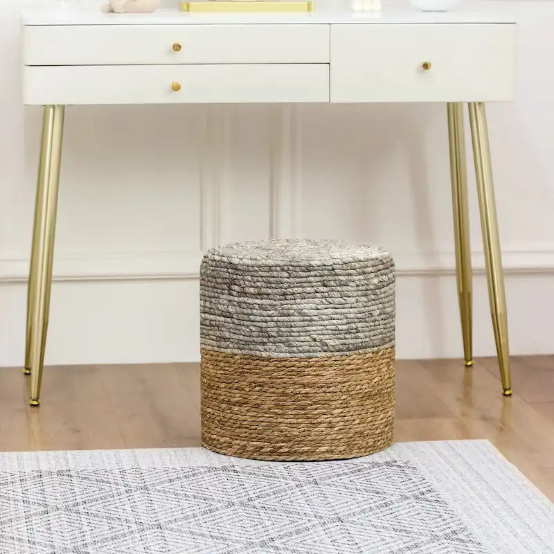 Round Ottoman Natural Cattail Hand Weave Foot Stool