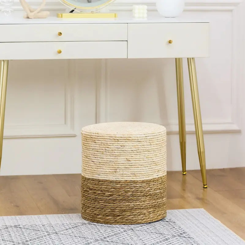 Round Ottoman Natural Cattail Hand Weave Foot Stool