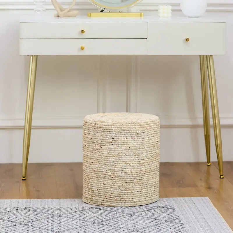 Round Ottoman Natural Cattail Hand Weave Foot Stool