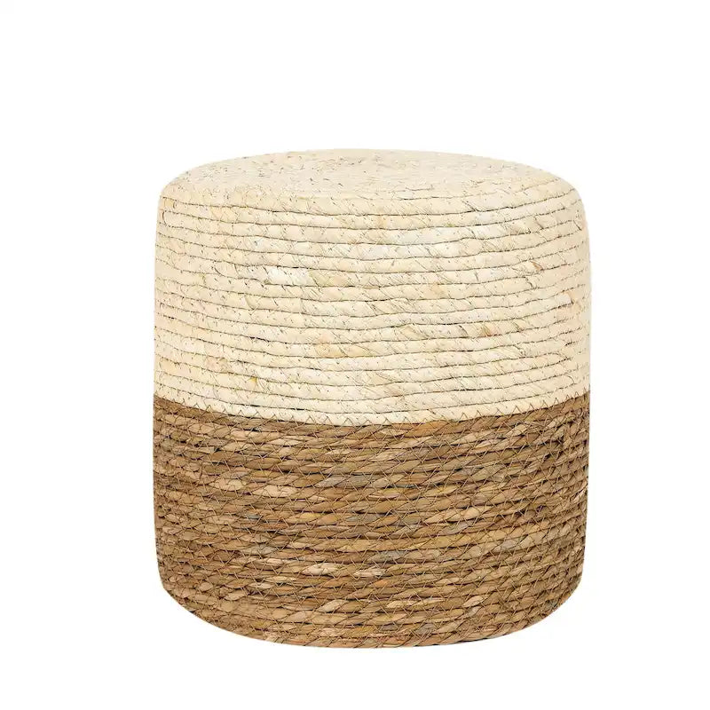 Round Ottoman Natural Cattail Hand Weave Foot Stool