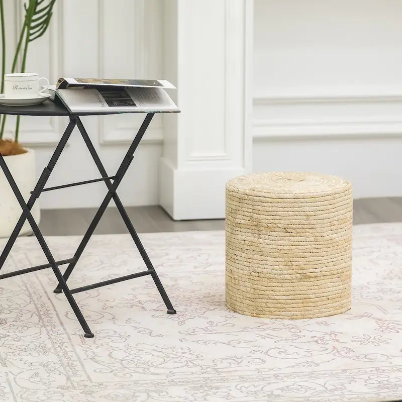 Round Ottoman Natural Cattail Hand Weave Foot Stool