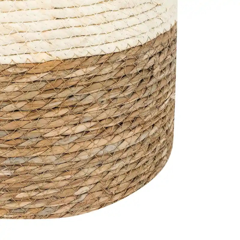 Round Ottoman Natural Cattail Hand Weave Foot Stool