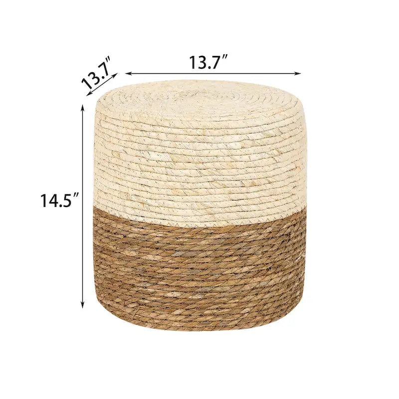 Round Ottoman Natural Cattail Hand Weave Foot Stool