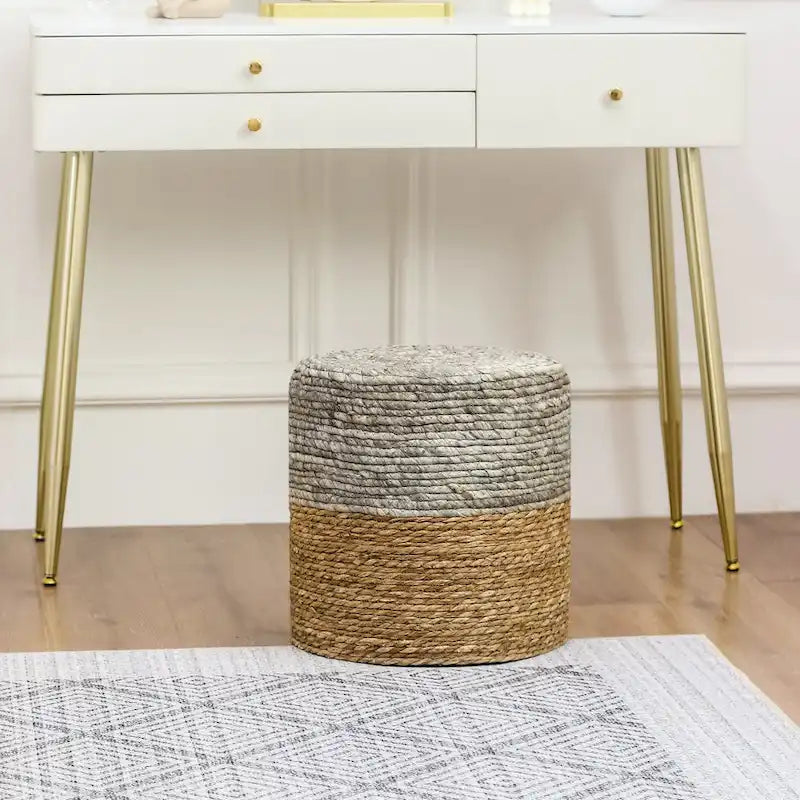 Round Ottoman Natural Cattail Hand Weave Foot Stool