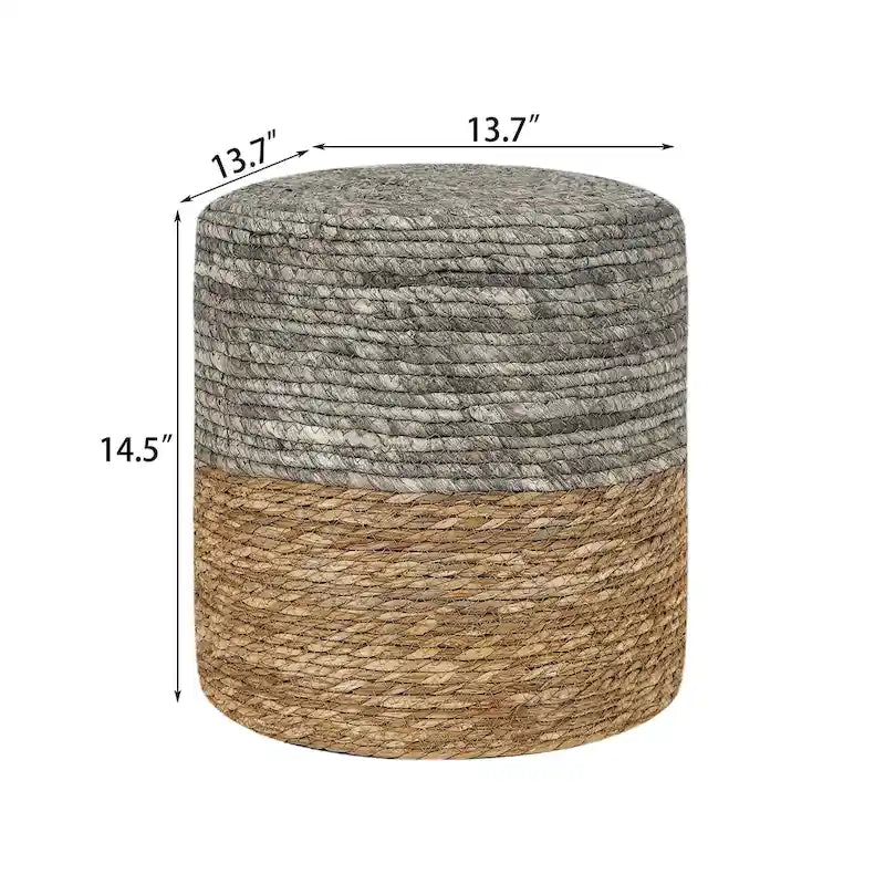 Round Ottoman Natural Cattail Hand Weave Foot Stool