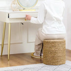 Round Ottoman Natural Cattail Hand Weave Foot Stool