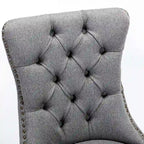 High-end Tufted Solid Wood Contemporary Flax Upholstered Linen Dining Chair with Wood Legs Nailhead Trim 2-Pcs Set