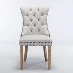 High-end Tufted Solid Wood Contemporary Flax Upholstered Linen Dining Chair with Wood Legs Nailhead Trim 2-Pcs Set