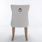 High-end Tufted Solid Wood Contemporary Flax Upholstered Linen Dining Chair with Wood Legs Nailhead Trim 2-Pcs Set