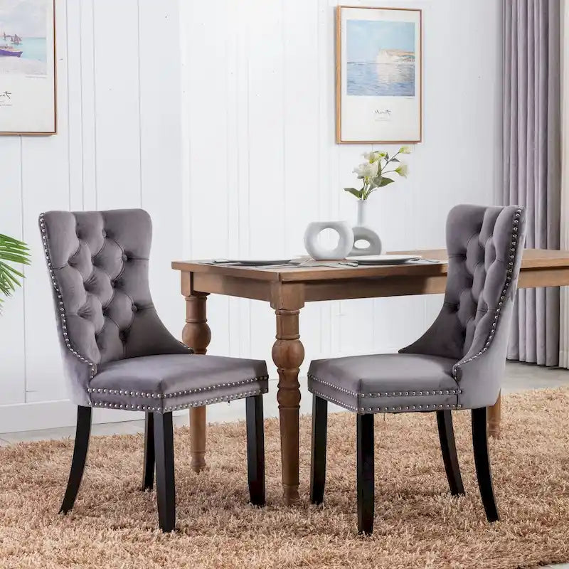 High-end Tufted Solid Wood Contemporary Velvet Upholstered Dining Chair with Wood Legs Nailhead Trim 2-Pcs Set,Gloden