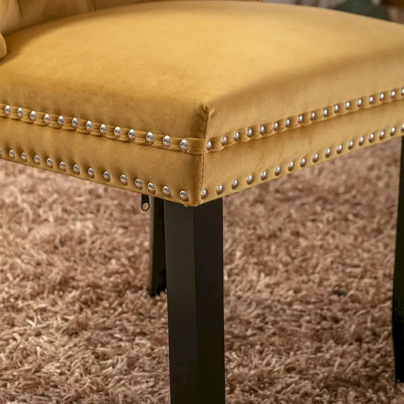 High-end Tufted Solid Wood Contemporary Velvet Upholstered Dining Chair with Wood Legs Nailhead Trim 2-Pcs Set,Gloden
