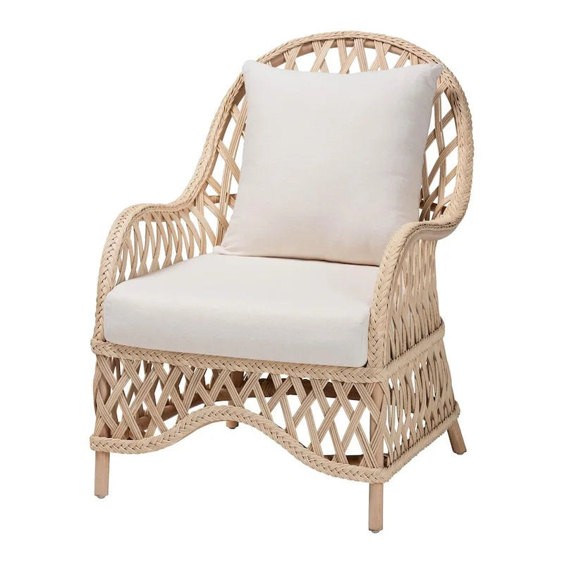 Bohemian Ivory Braided Rattan Arm Chair
