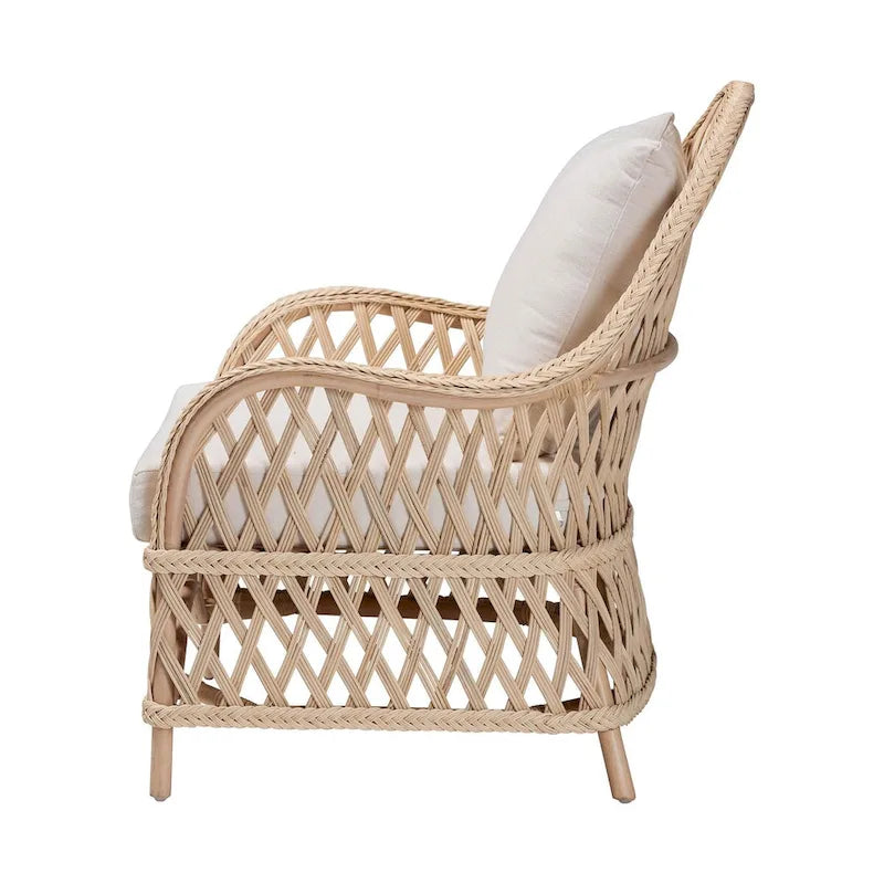 Bohemian Ivory Braided Rattan Arm Chair