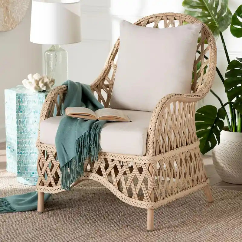 Bohemian Ivory Braided Rattan Arm Chair