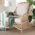 Bohemian Ivory Braided Rattan Arm Chair