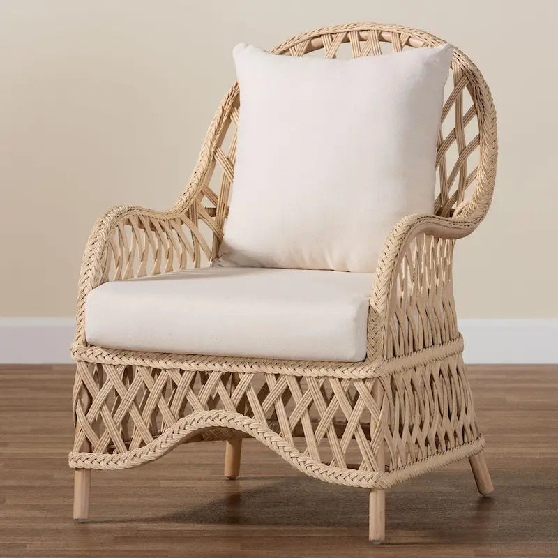 Bohemian Ivory Braided Rattan Arm Chair
