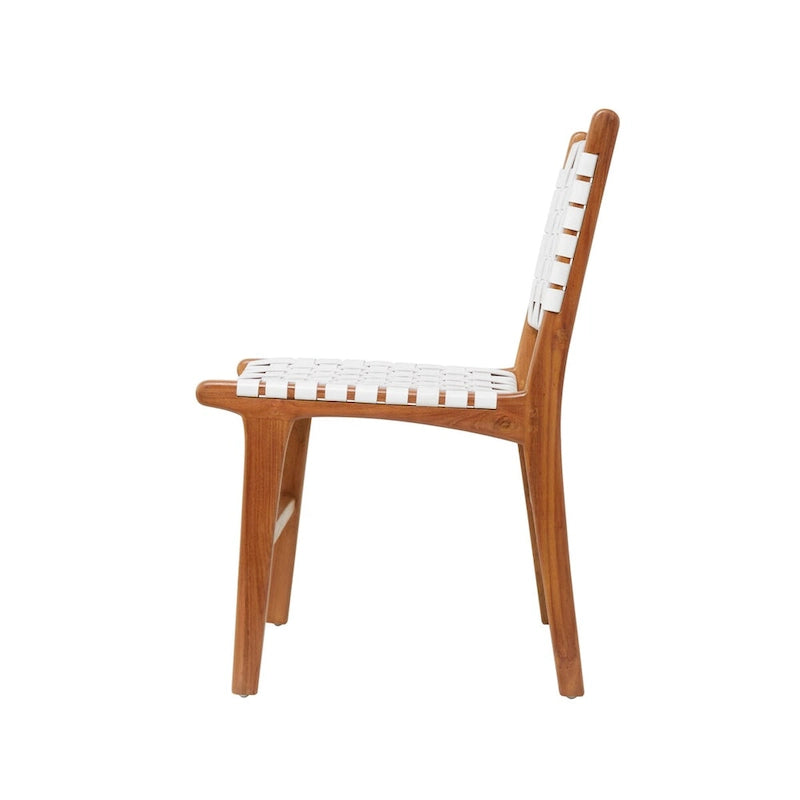 Leather Handmade Woven Dining Chair with Teak Wood Frame - Set of 2 Brown, White or Black