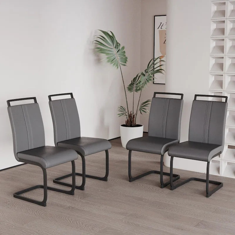 Modern Dining Chairs,PU Faux Leather High Back Upholstered Side Chair with C-shaped Tube.Metal Legs(Set of 4)