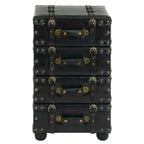 Faux Leather Vintage 4 Drawer Room Chest with Buckle Straps and Gold Stud Details - Black - Roche River Decor