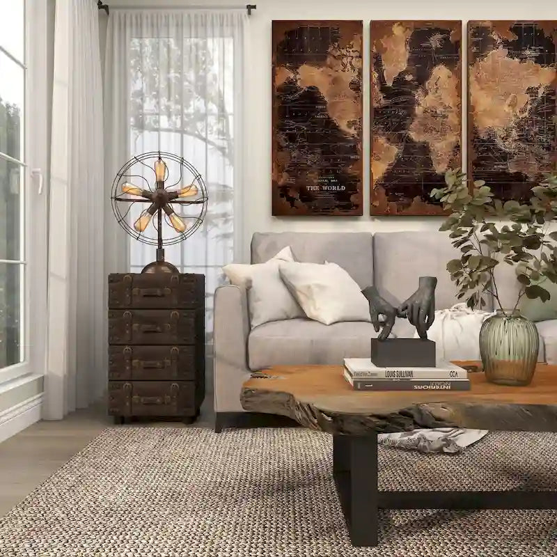 Faux Leather Vintage 4 Drawer Room Chest with Buckle Straps and Gold Stud Details - Black