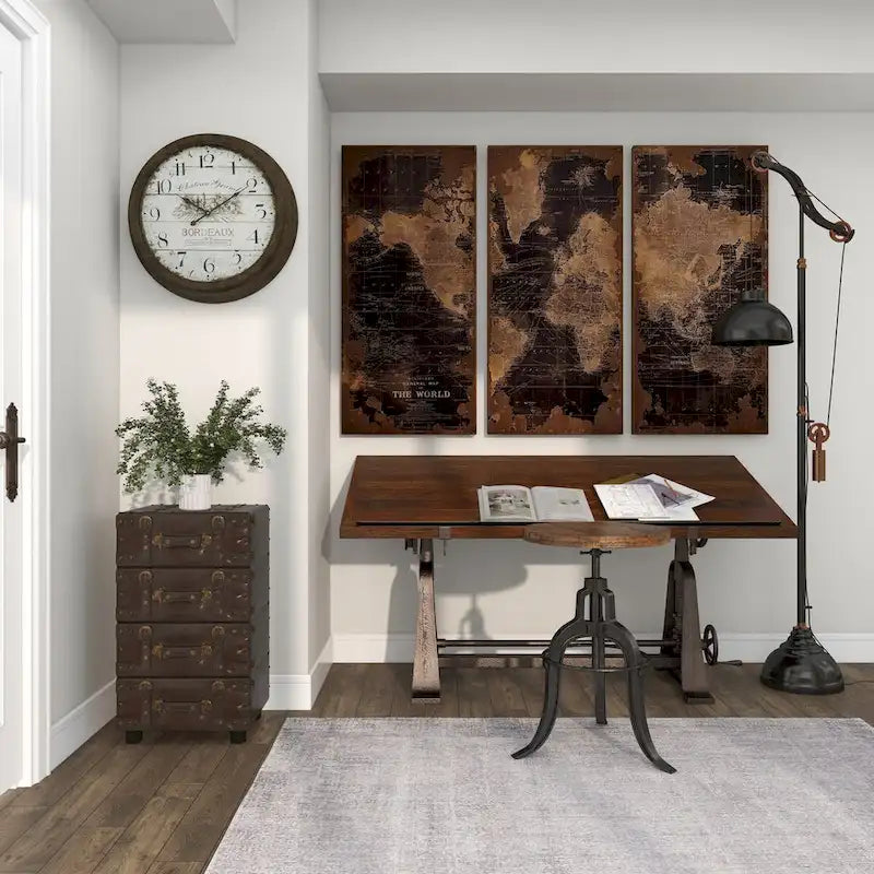 Faux Leather Vintage 4 Drawer Room Chest with Buckle Straps and Gold Stud Details - Black