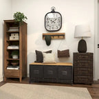 Faux Leather Vintage 4 Drawer Room Chest with Buckle Straps and Gold Stud Details - Black