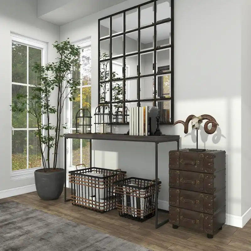 Faux Leather Vintage 4 Drawer Room Chest with Buckle Straps and Gold Stud Details - Black