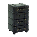 Faux Leather Vintage 4 Drawer Room Chest with Buckle Straps and Gold Stud Details - Black