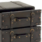 Faux Leather Vintage 4 Drawer Room Chest with Buckle Straps and Gold Stud Details - Black