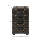 Faux Leather Vintage 4 Drawer Room Chest with Buckle Straps and Gold Stud Details - Black